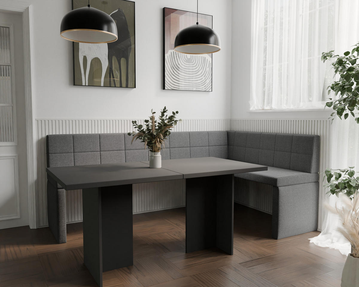 ECKBANK rechts MELVIN Webstoff, 128/168 cm Dunkelgrau - Dunkelgrau, Holz/Textil (128/168cm) - Idohome