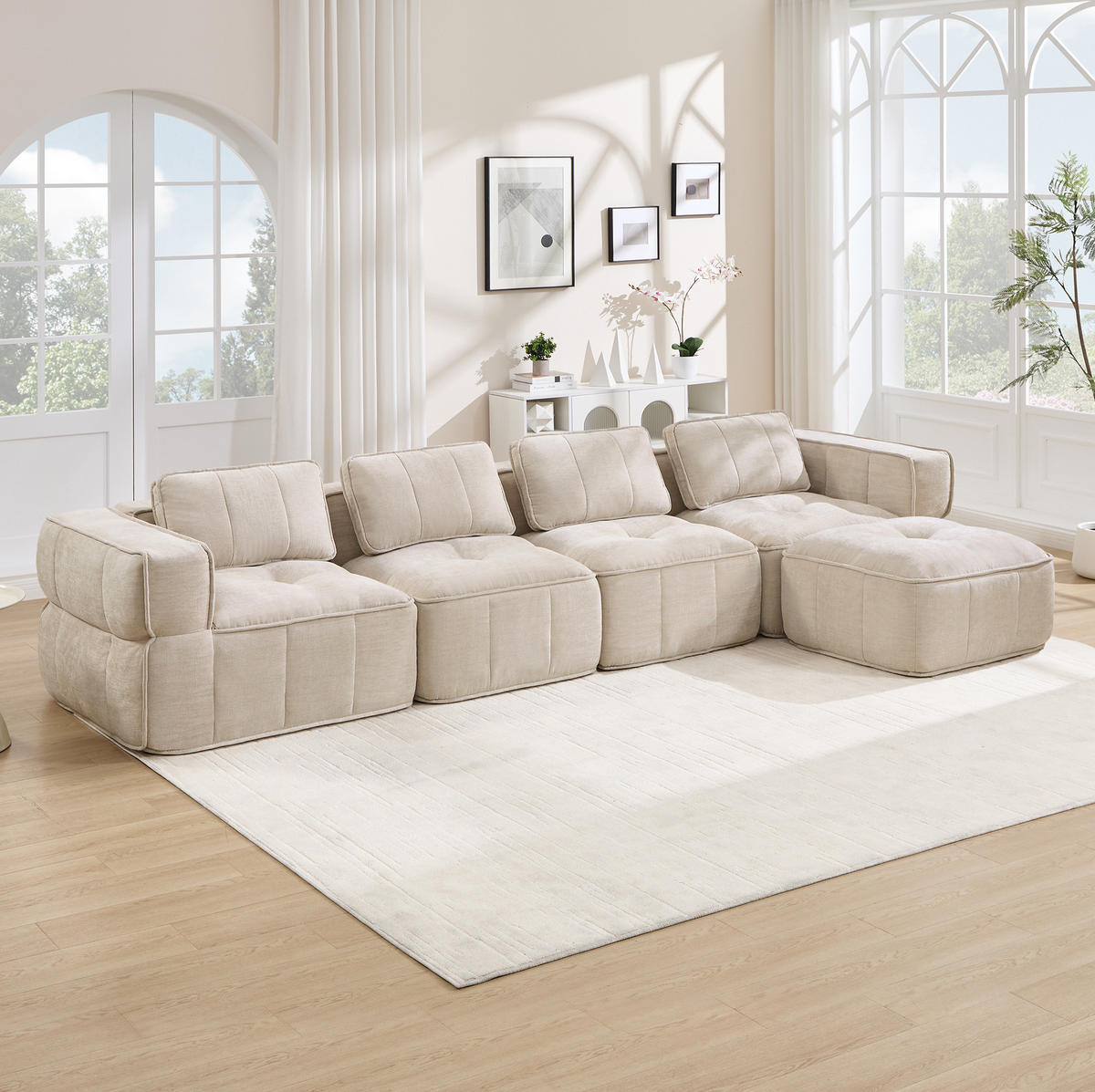 ECKSOFA 344/162/67 cm in Beige aus Polyester mit breiten Armlehnen - Beige, Kunststoff (162/344cm) - Flora Grace