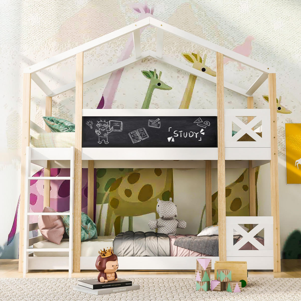 ETAGENBETT Baumhaus 90/200 cm mit Leiter in Weiß - Weiß, Holz (90/200cm) - OKWISH