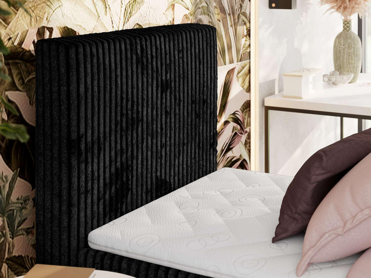 BOXBETT TILIANO 90/200 - Schwarz Cord - H4 - Visco Topper - Links - Schwarz, Textil (90/200cm) - MKS