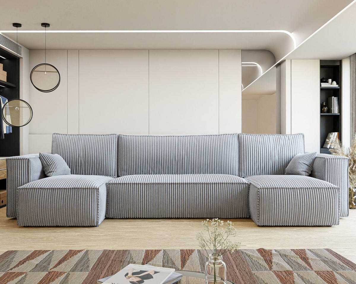 ECKSOFA mit Schlaffunktion und Bettkasten, Hellgrau - Hellgrau/Grau, Holzwerkstoff/Textil (312/145cm) - Idohome