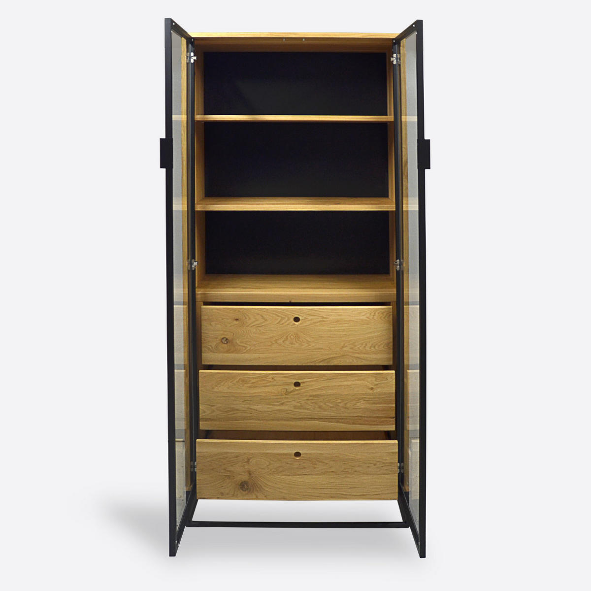 EICHENVITRINE mit Schubladen auf Metallbeinen Loft MERIS III - Eichefarben, Holz (90/200/45cm) - Rawood Furniture