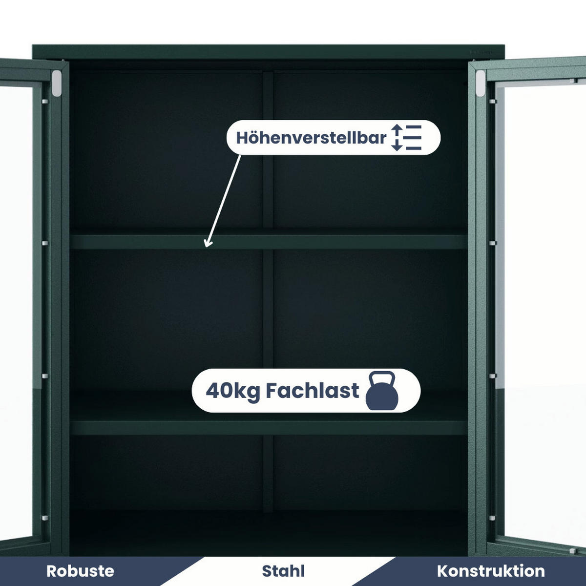 VITRINENSCHRANK Wohnzimmer klein EKER 101,5x80x40cm Dunkelgrün - Dunkelgrün, Metall (80/101.5/40cm) - DELUKE