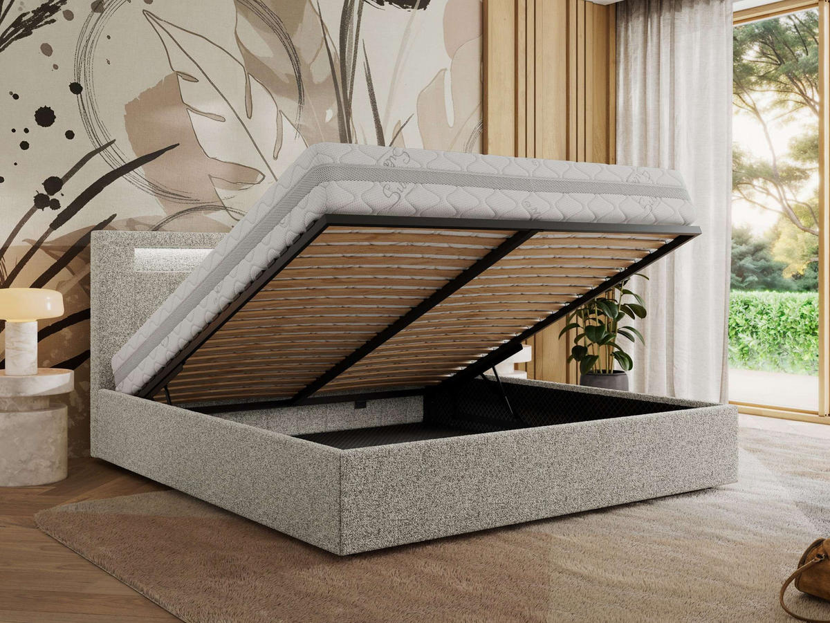 POLSTERBETT GOLD 5 CLASSIC 140/200 - Hellgrau Strukture - Multipocket-Matratze - Hellgrau, Textil (140/200cm) - MKS