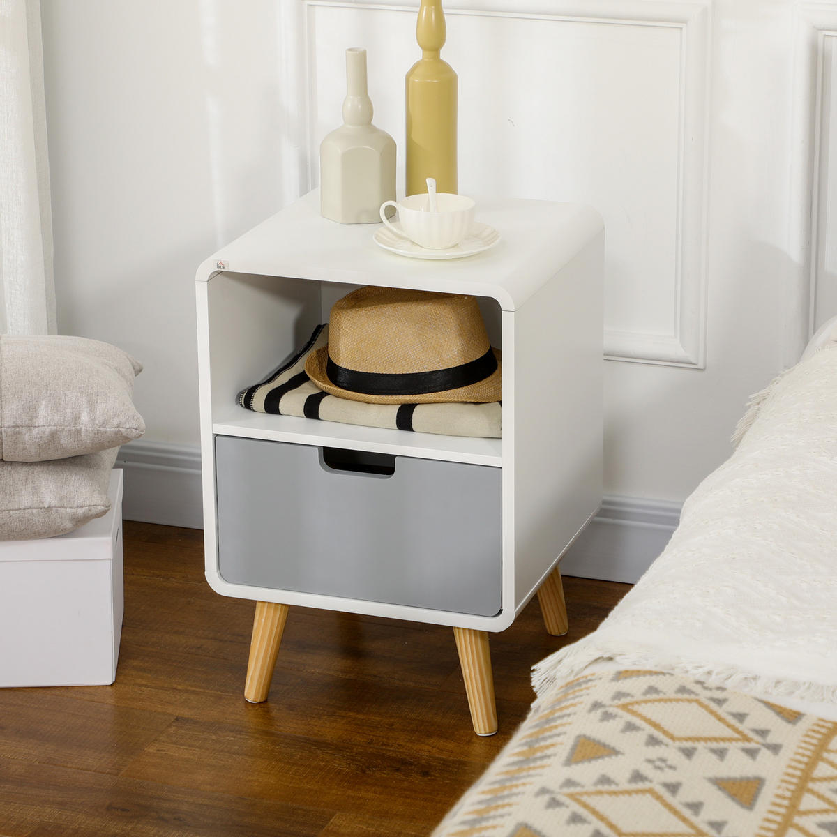 NACHTTISCH, MDF, Weiß, 40 x 38 x 58 cm - Weiß, Metall (38/58/40cm) - HOMCOM