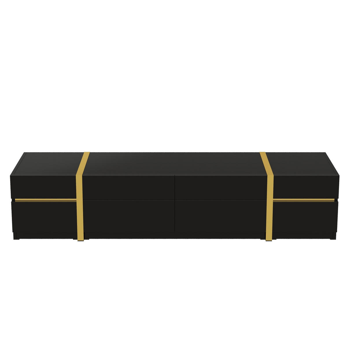 TV stolek z MDF a dřevotřísky 180x40x38 cm černý se 4 zásuvkami a 2 dvířky, vysoký lesk a zlaté detaily - černá, kompozitní dřevo (180/38/40cm) - Modfu