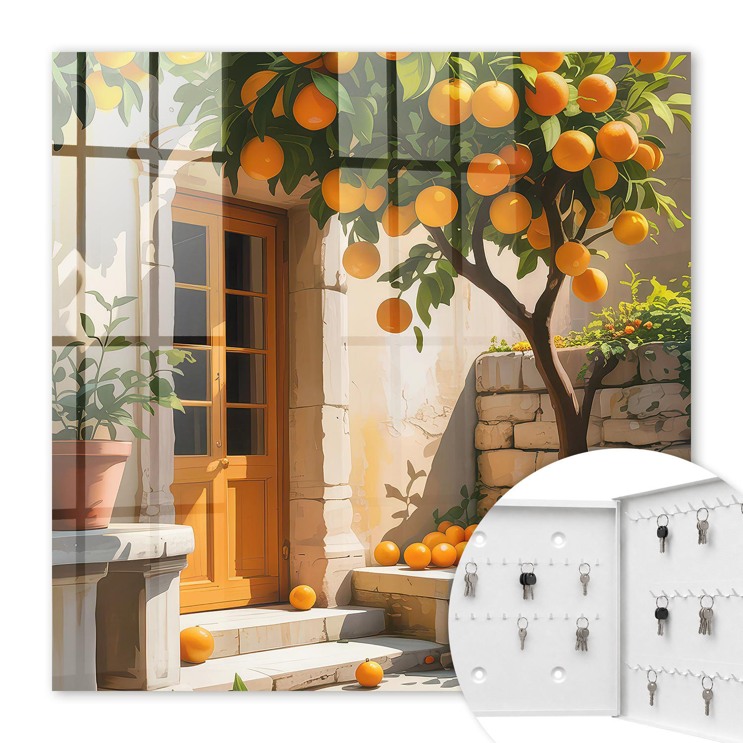 SCHLÜSSELBOX Weiß 30x30 cm – Türöffnung nach rechts - Orangengarten - Orange, Metall (30/30/5cm) - TULUP