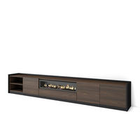 TV-SCHRANK, Dunkler Eiche und Schwarz, Elektrokamin, 310/37/50cm - Dunkelbraun, Holzwerkstoff (310/50/37cm) - Skraut Home