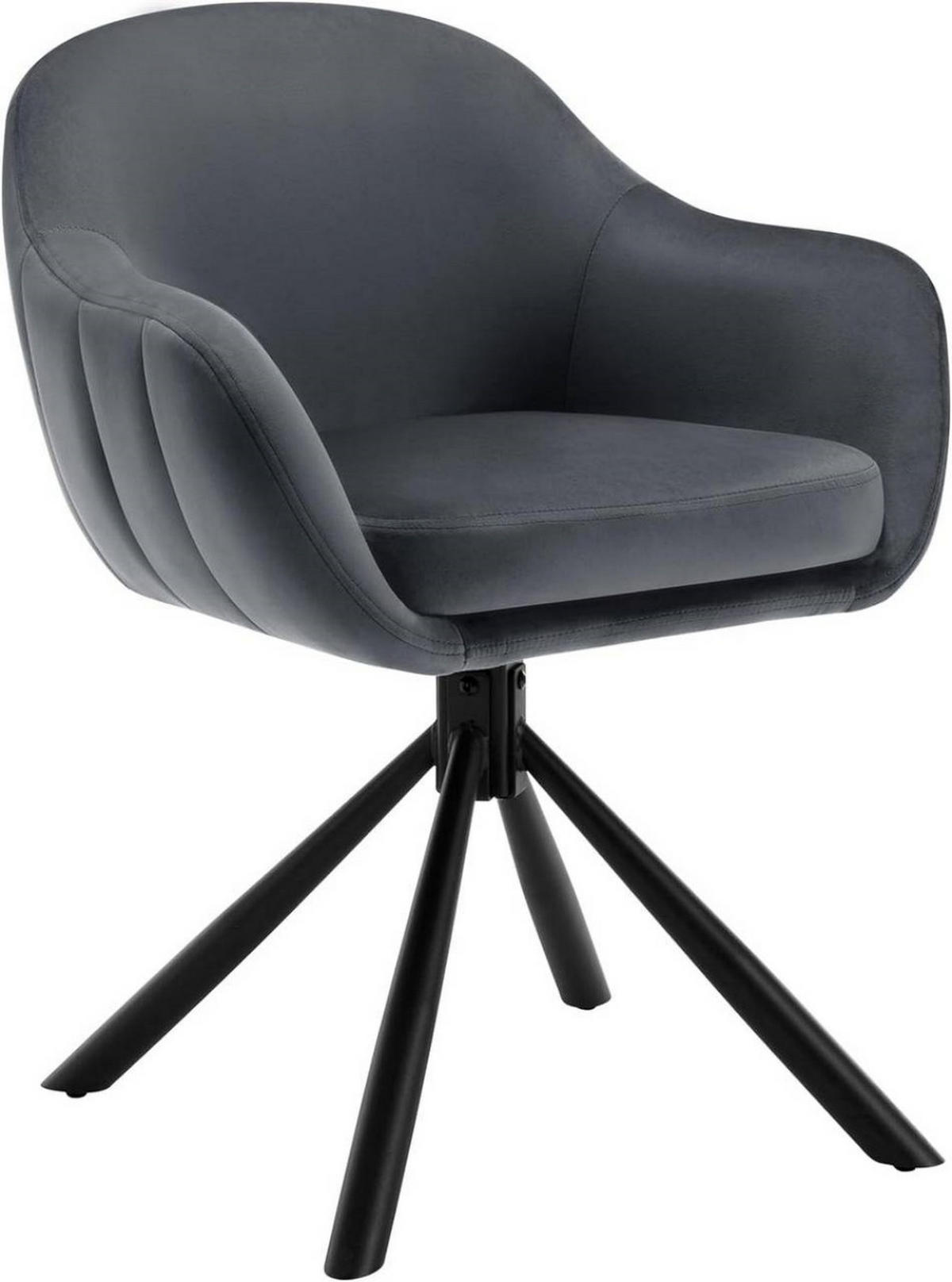 ESSZIMMERSTUHL drehbar, Samt, Dunkelgrau - Dunkelgrau/Schwarz, Textil/Metall (57.5/78/60.5cm) - Woltu