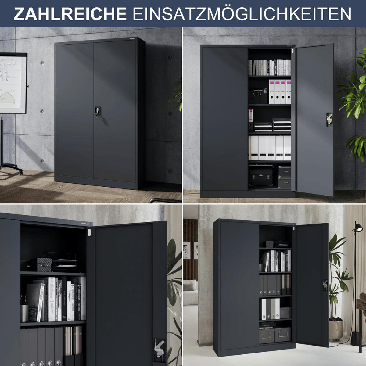 AKTENSCHRANK abschließbar KADO mit Flügeltüren 185x115x40cm Anthrazit - Anthrazit, Metall (115/185/40cm) - DELUKE
