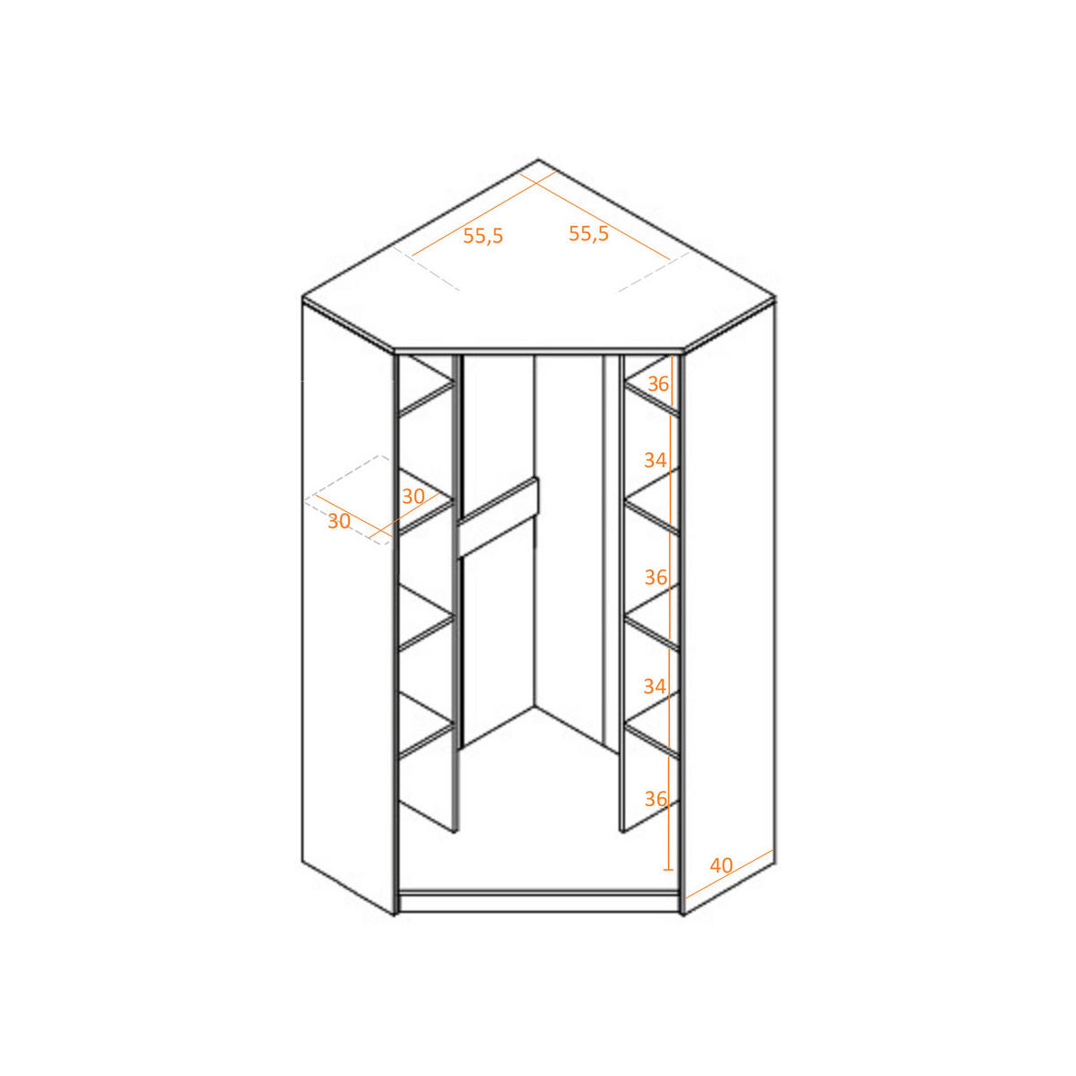 ECKSCHRANK G8/B WEIß 91/195/91 - Weiß, Holzwerkstoff (91/195/91cm) - Marmex Möbel