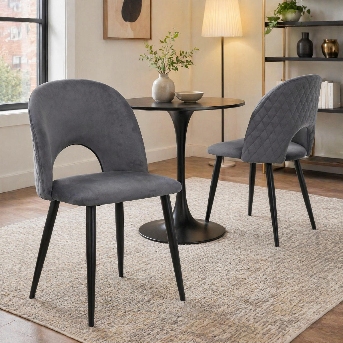 WOHNZIMMER STÜHLE mit Diamantmuster, Samtbezug und verstellbaren Füßen Grau - Grau, Textil (47/84/44cm) - EVRYAE