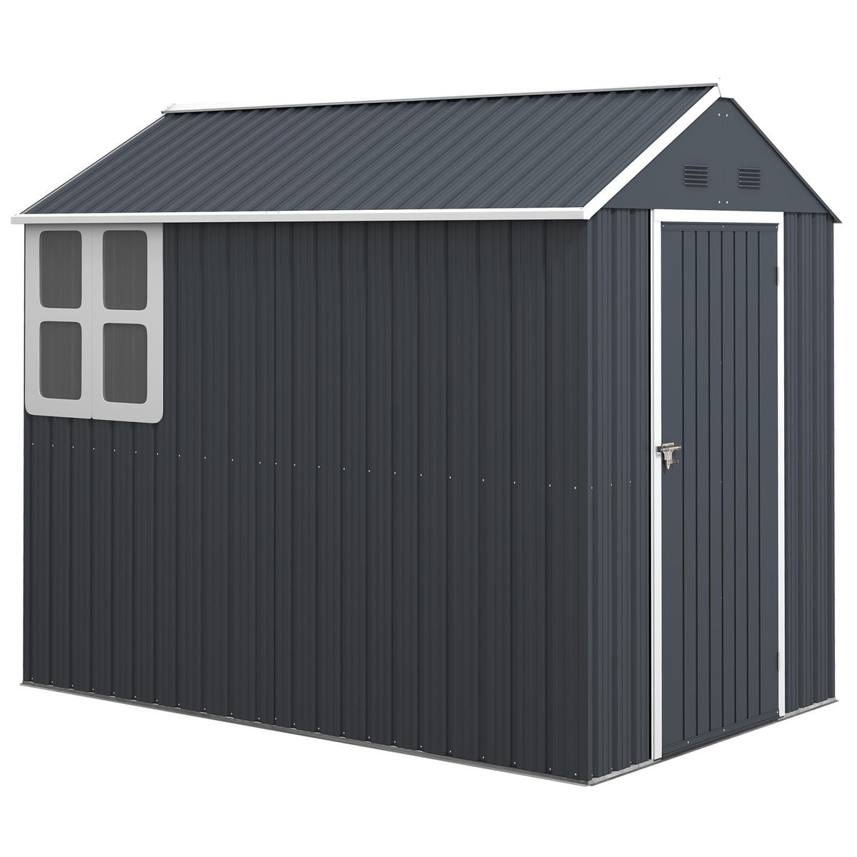 GERÄTESCHUPPEN Stahl, 4㎡ Gerätehaus mit Fenster abschließbarer Gartenschrank - Dunkelgrau, Metall (172/222/259cm) - Outsunny