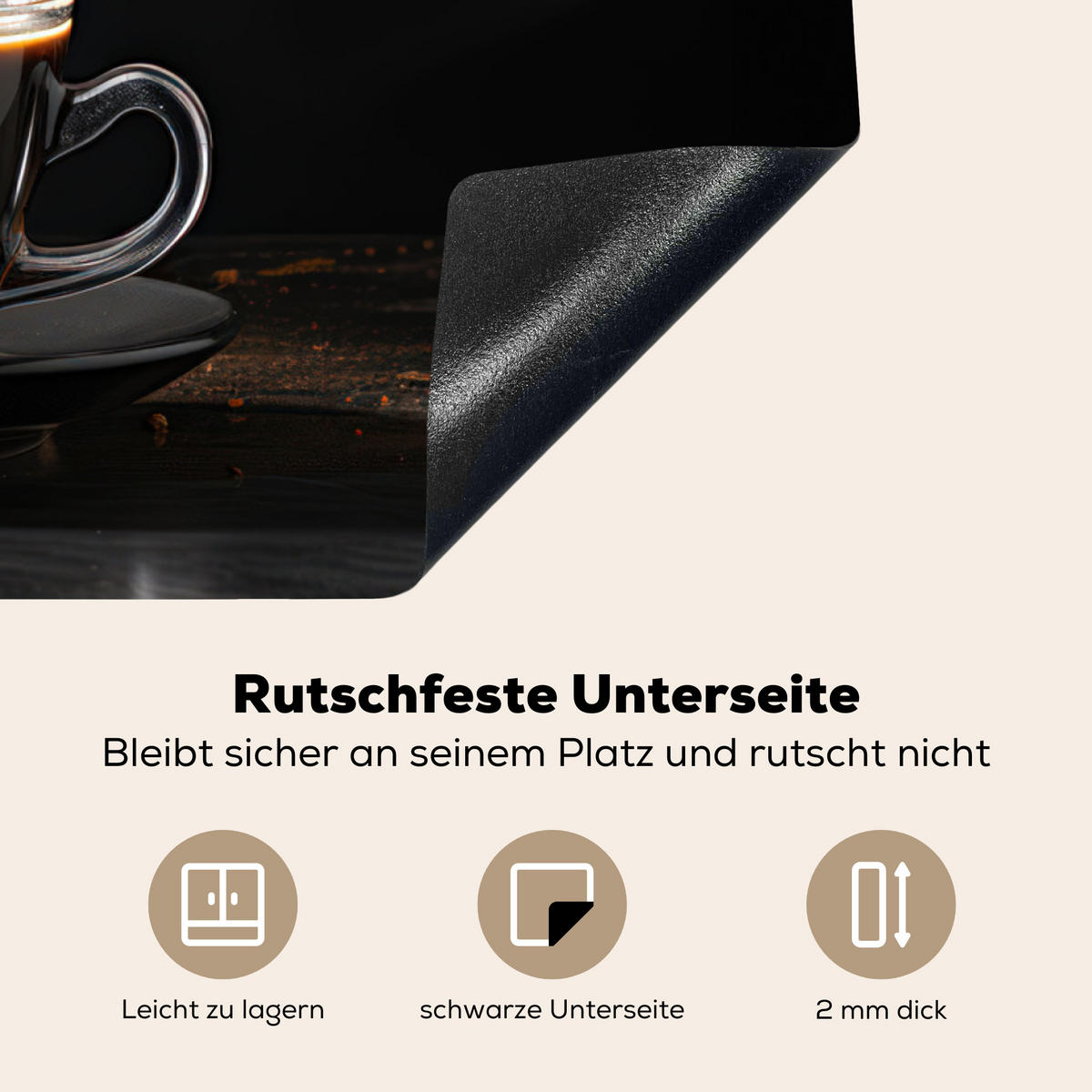 HERDABDECKPLATTE Kaffee - Schwarz - Bohnen - Heiß - Tasse Induktionsmatte 77x59 cm - Schwarz, Kunststoff (77/59/0.2cm) - MuchoWow