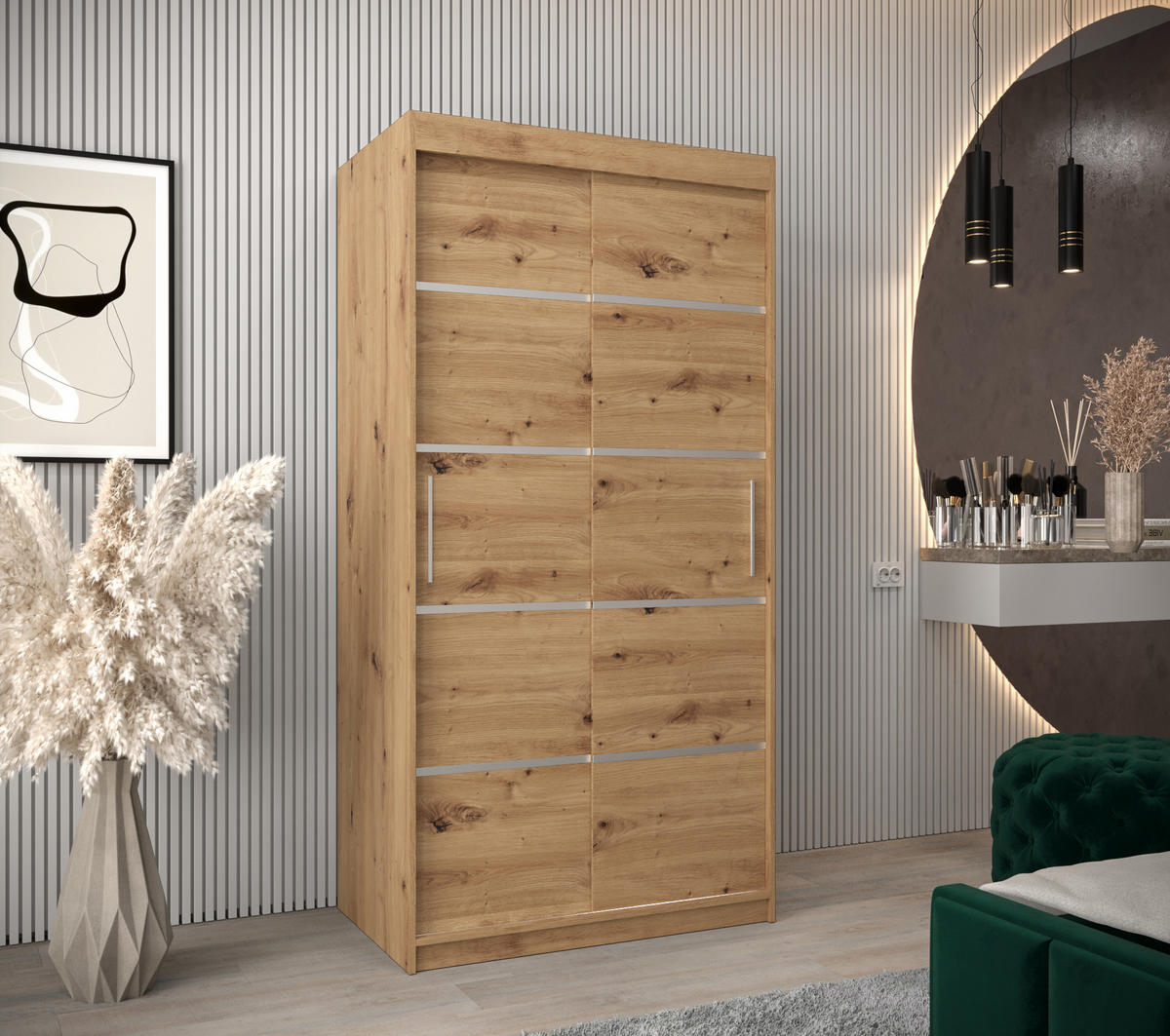SCHWEBETÜRENSCHRANK 200/100/62 2-türig - Silberfarben/Eiche Artisan, Holz/Kunststoff (100/200/62cm) - MÖBEL KRYSPOL