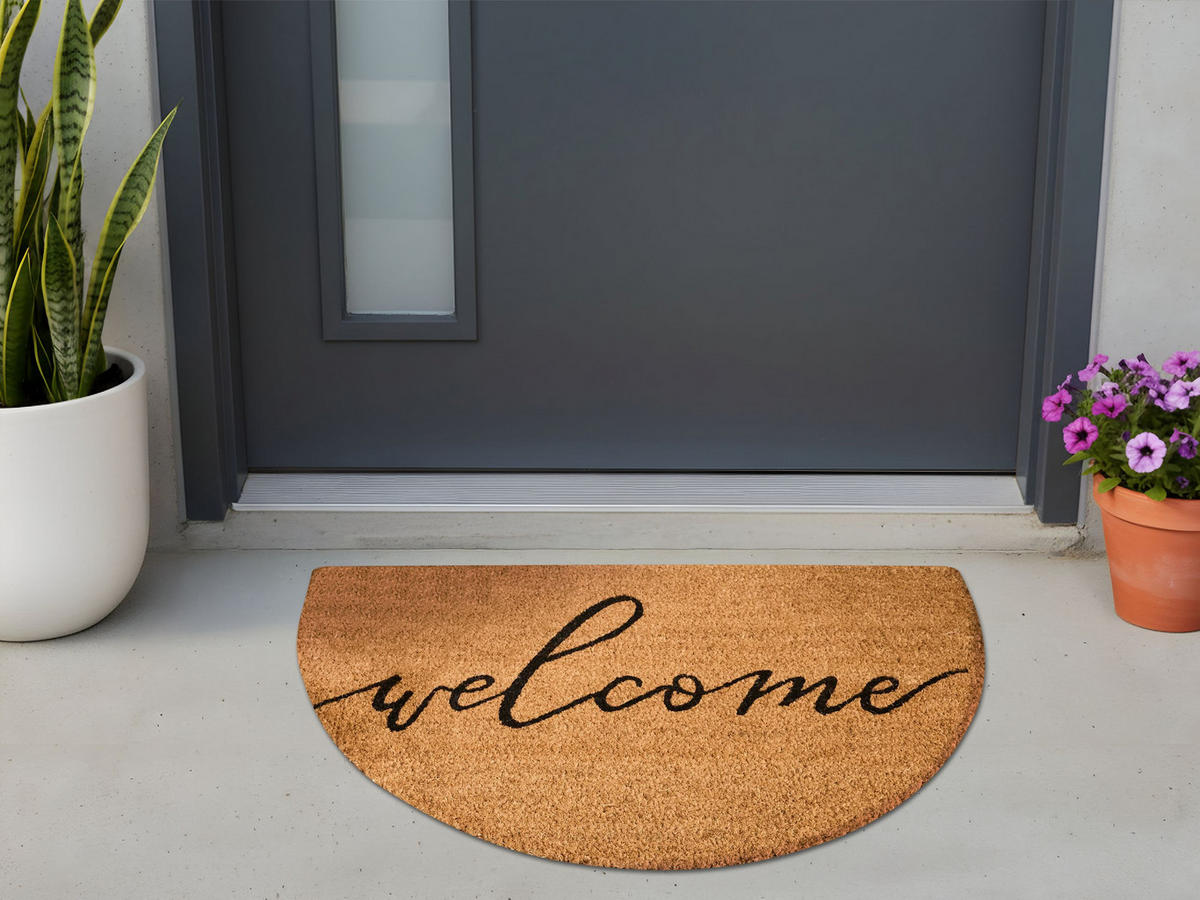 FUSSMATTE Naturfarben 45/75 cm Schriftzug Kokosfasern Ambuklao - Naturfarben, Textil (45/75cm) - Beliani