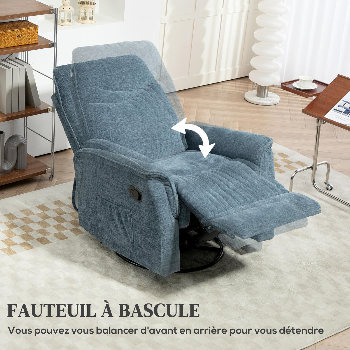 RELAXSESSEL DE-15386 manuell neigbar mit 360°-Drehung Blau - Blau, Textil (93/104/84cm) - ComfortXL