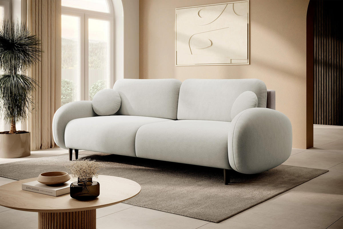SCHLAFSOFA Bafra Hellbeige Velours - Ecru/Schwarz, Holz/Textil (232/92/102cm) - Selsey