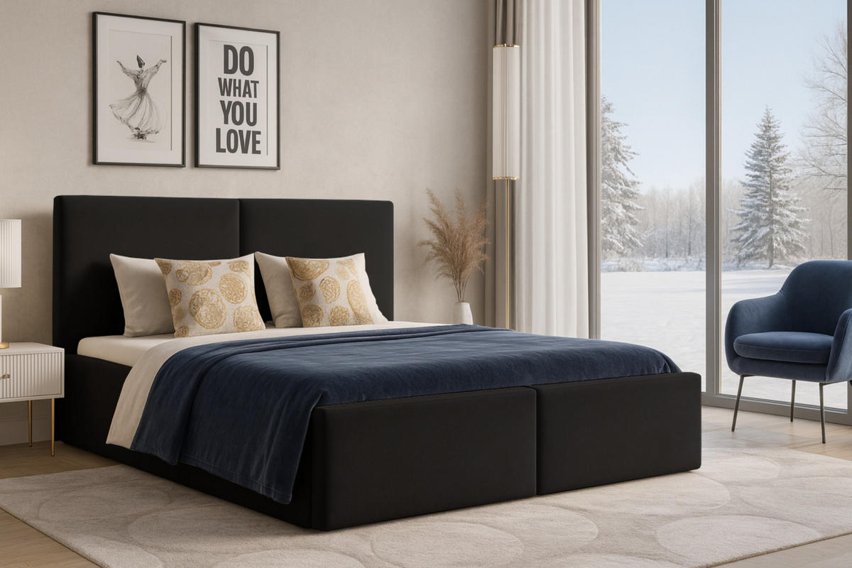 POLSTERBETT BEN 180/200 in Velours Schwarz - Schwarz, Holz/Holzwerkstoff (180/200cm) - Deine Möbel 24