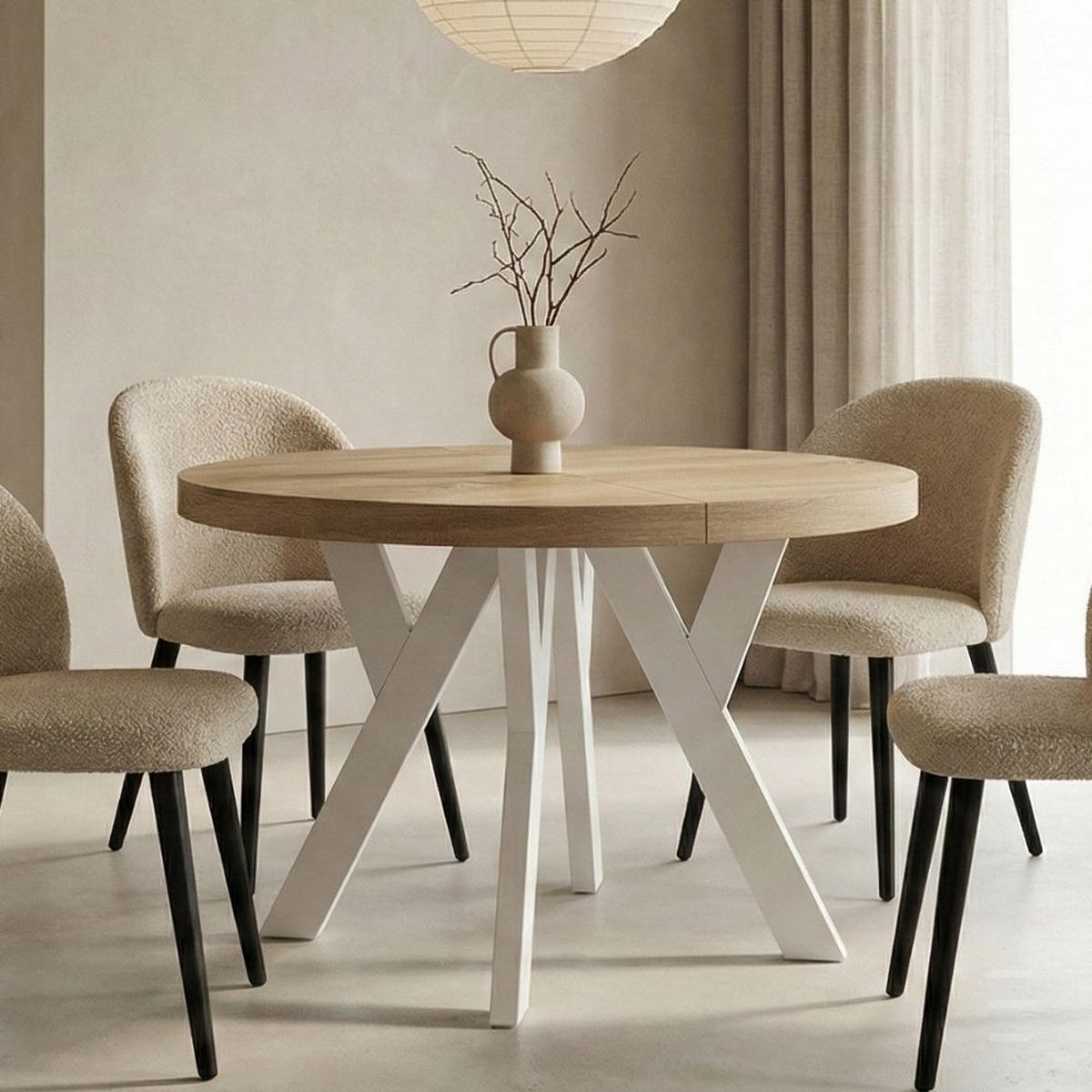 ESSTISCH Runder Ausziehbarer PERO 90/190, Eiche Sonoma/Weiss - Sonoma Eiche, Holz (190/90/77cm) - Dekori_Interiors