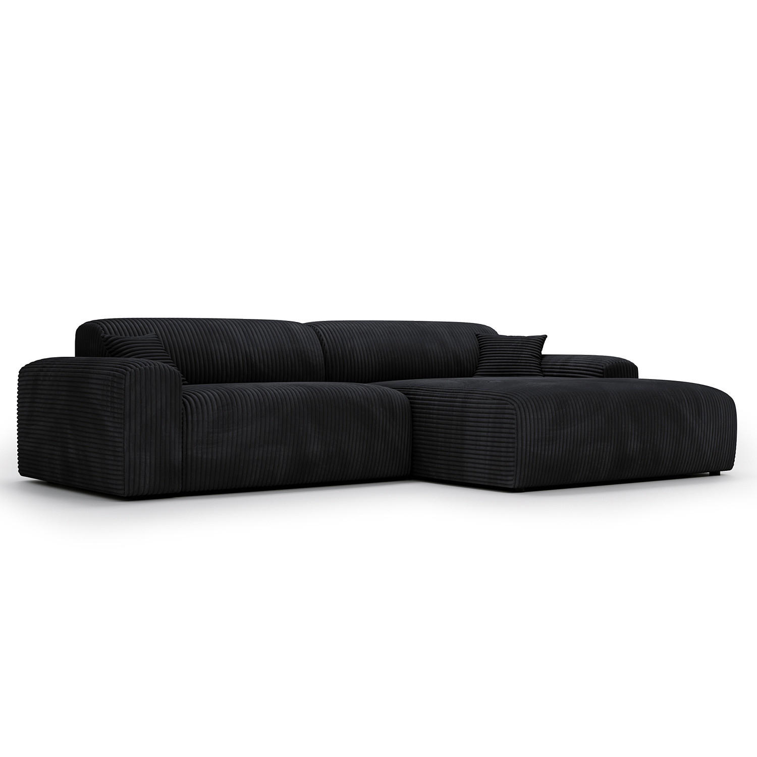 ECKSOFA mit Longchair - Cord - Schwarz, Kunststoff/Textil (284/178cm) - home24