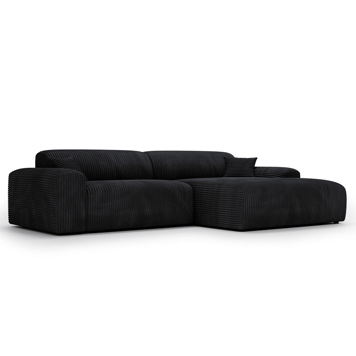 ECKSOFA mit Longchair - Cord - Schwarz, Kunststoff/Textil (284/178cm) - home24