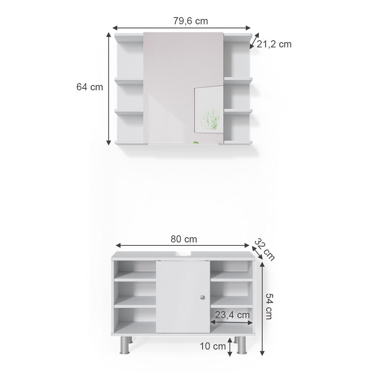 BADMÖBEL-SET Fynn Weiß 2 Teile, Unterschrank 80 cm - Weiß, Holzwerkstoff (60/54/32cm) - Vicco