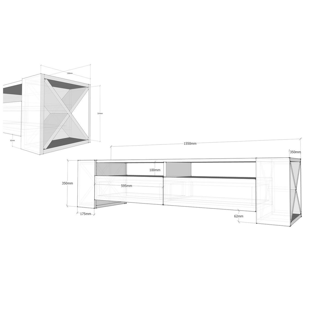 TV-MÖBEL 2 Schubladen Nussbaum und Weiß Dekor L155 cm - Sosruko - Nussbaumfarben, Holzwerkstoff (35/35/155cm) - Calicosy