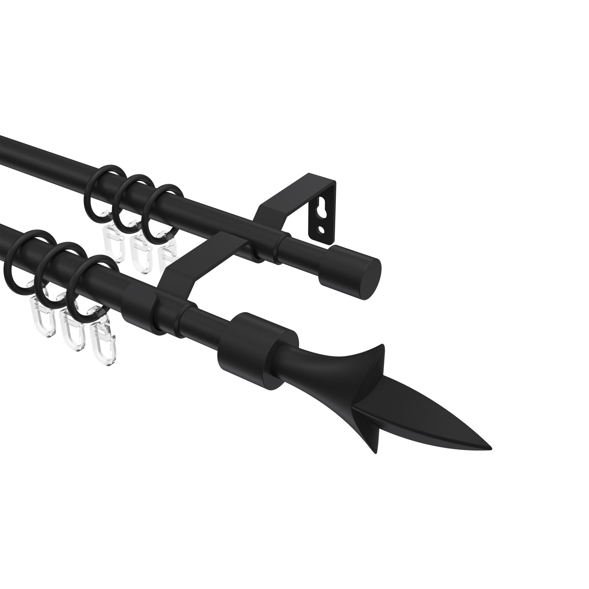 GARDINENSTANGE / TELESKOPSTANGE Hera Lily 160-300 cm, 2-läufig, 16/13 mm Ø Schwarz - Schwarz, Kunststoff/Metall (300cm) - INTERDECO