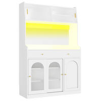KÜCHENBUFFET mit 2 Schubladen, LED-Beleuchtung und Glaselementen, 120 x 40 x 180 cm, Weiß, MDF, Spanplatte - Weiß, Holzwerkstoff (120/180/40cm) - SONNENH