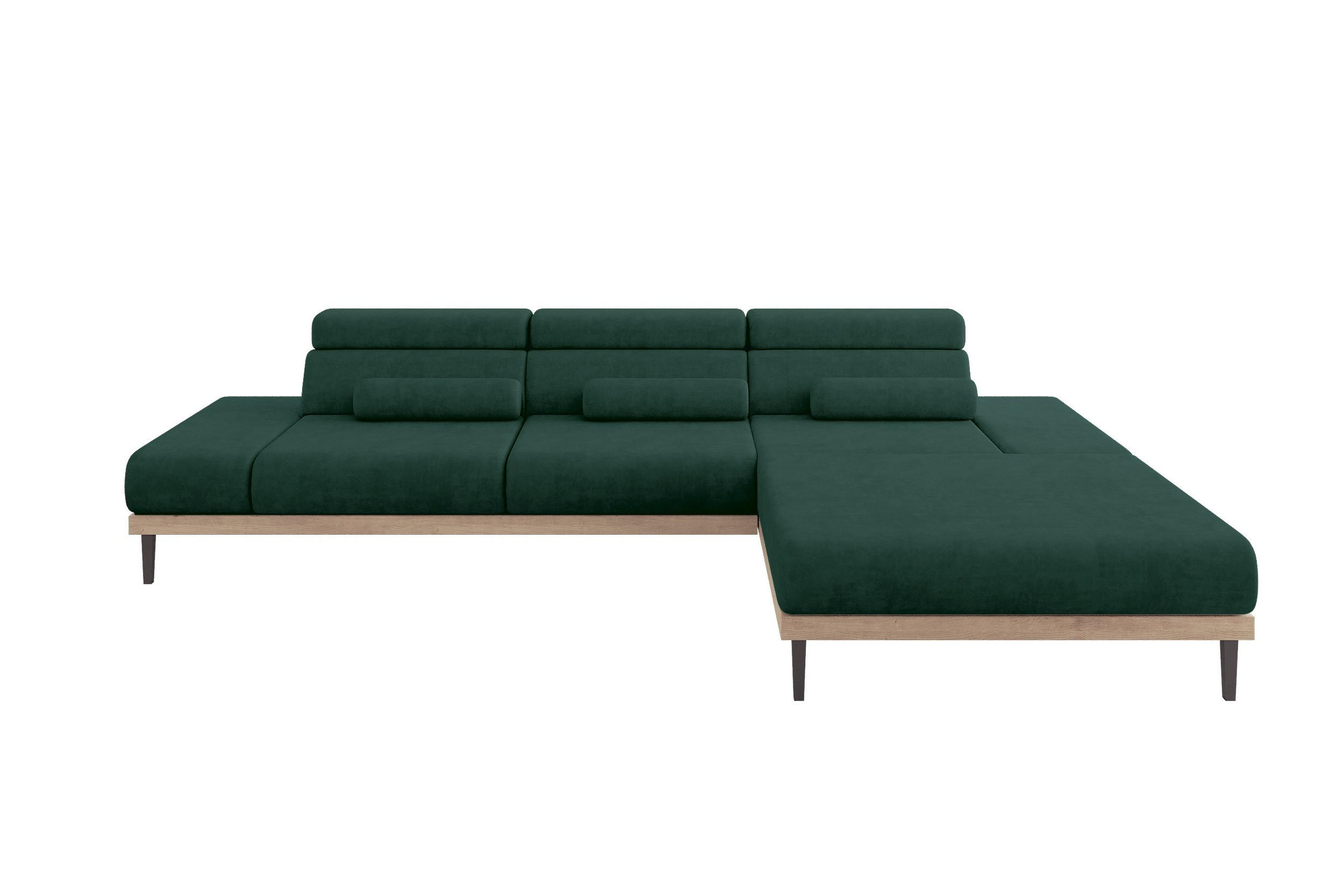 ELEKTRISCHES ECKSOFA Rechts MONA 316x205x85 Grün Velours - Dunkelgrün/Grün, Holzwerkstoff/Textil (316/205cm) - ALTDECOR