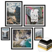 WANDBILDER 5er-Set - 50x50 cm & 20x30 cm & 40x60 cm Schwarzer Rahmen - Wasserfall Bergreise Natur - Schwarz, Kunststoff (40/60cm) - ArtPrintCave