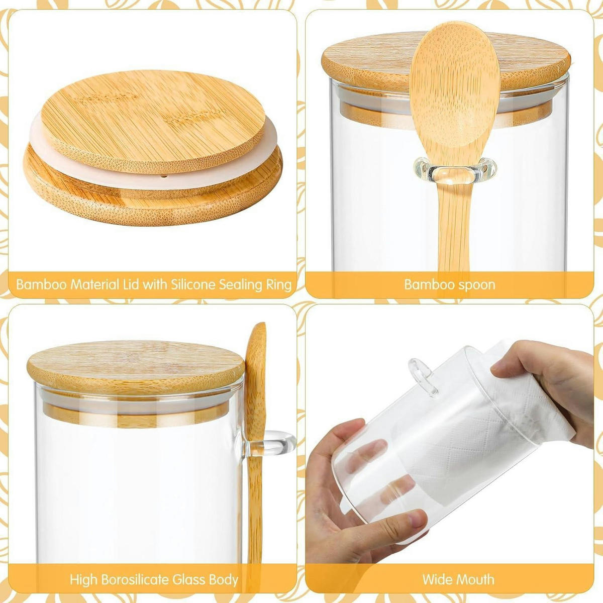 VORRATSGLÄSER 3-teiliges Set mit Löffel 600 ml - Multicolor, Glas (8.5/12.5/8.5cm)