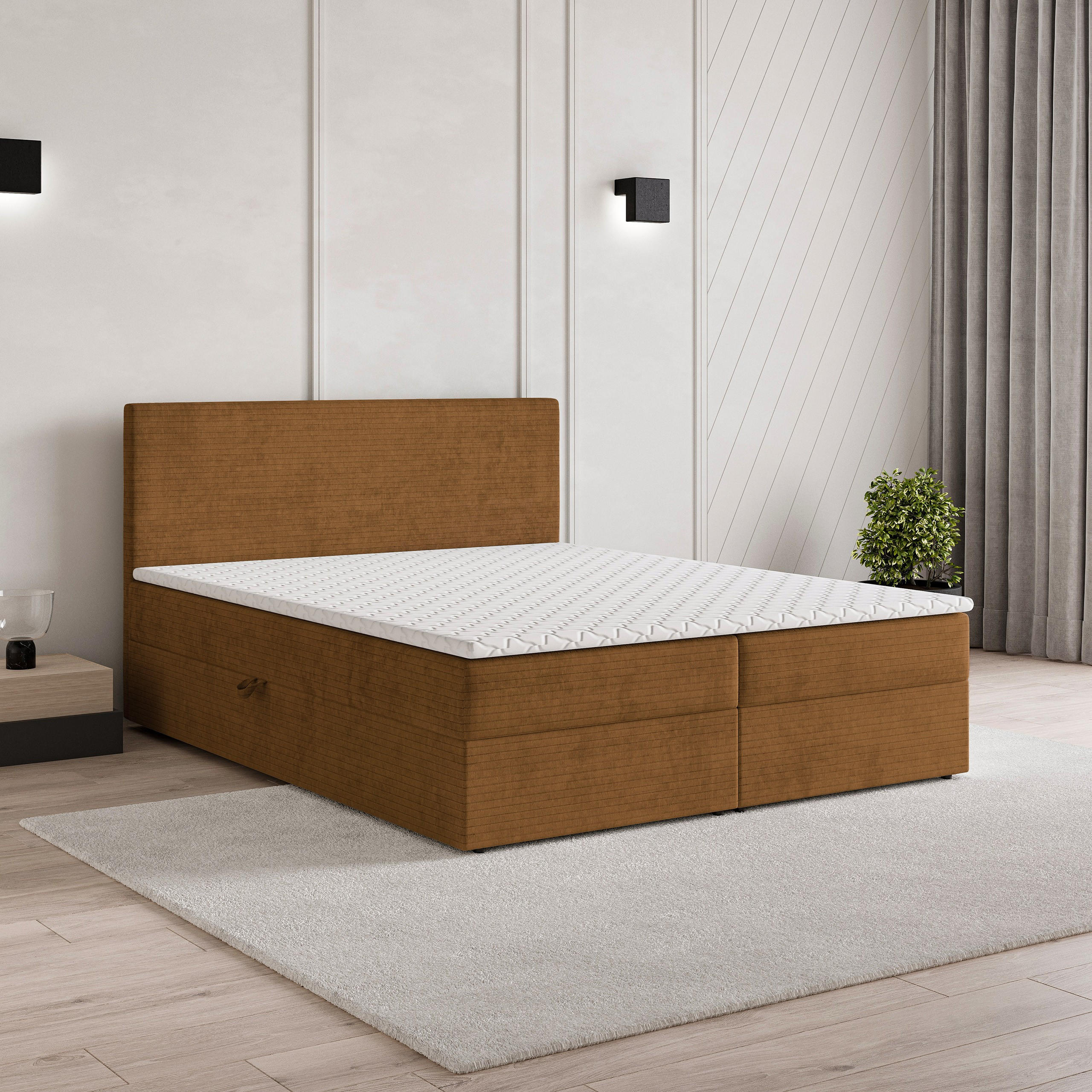 BOXBETT NIRA 160x200 cm mit Matratze und Topper - Kupferfarben - Kupferfarben, Holz (160/200cm) - MASSENO