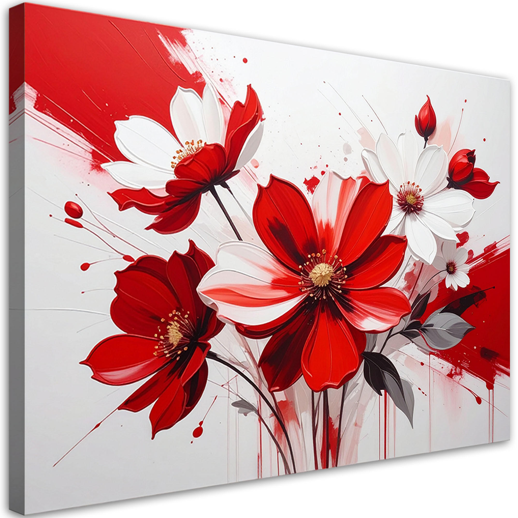 LEINWANDBILD, Rote Blumen in einer ausdrucksstarken modernen Komposition - Rot, Textil (120/80cm) - Feeby