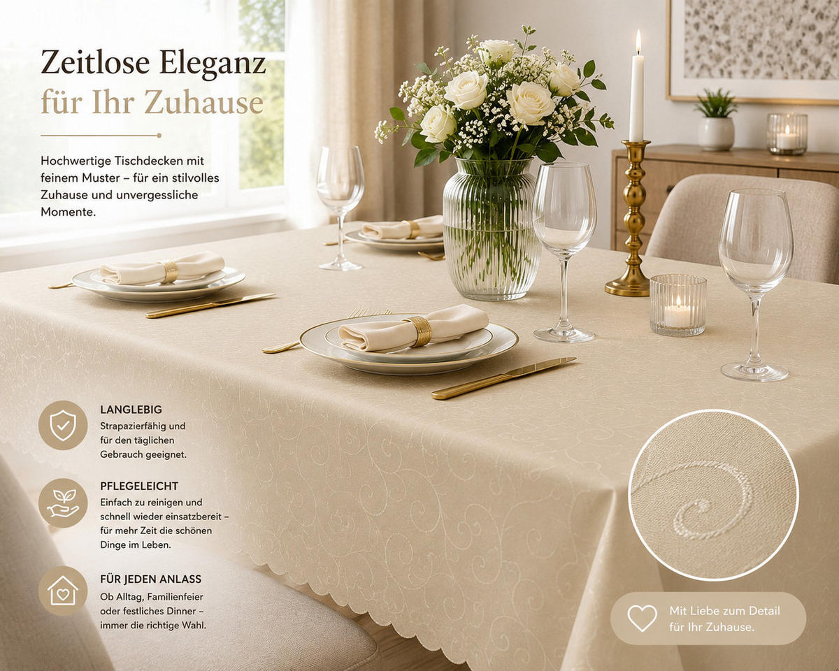 TISCHDECKE 160/400 cm Ornamente Creme - Creme, Textil (160/400cm) - TiborTex
