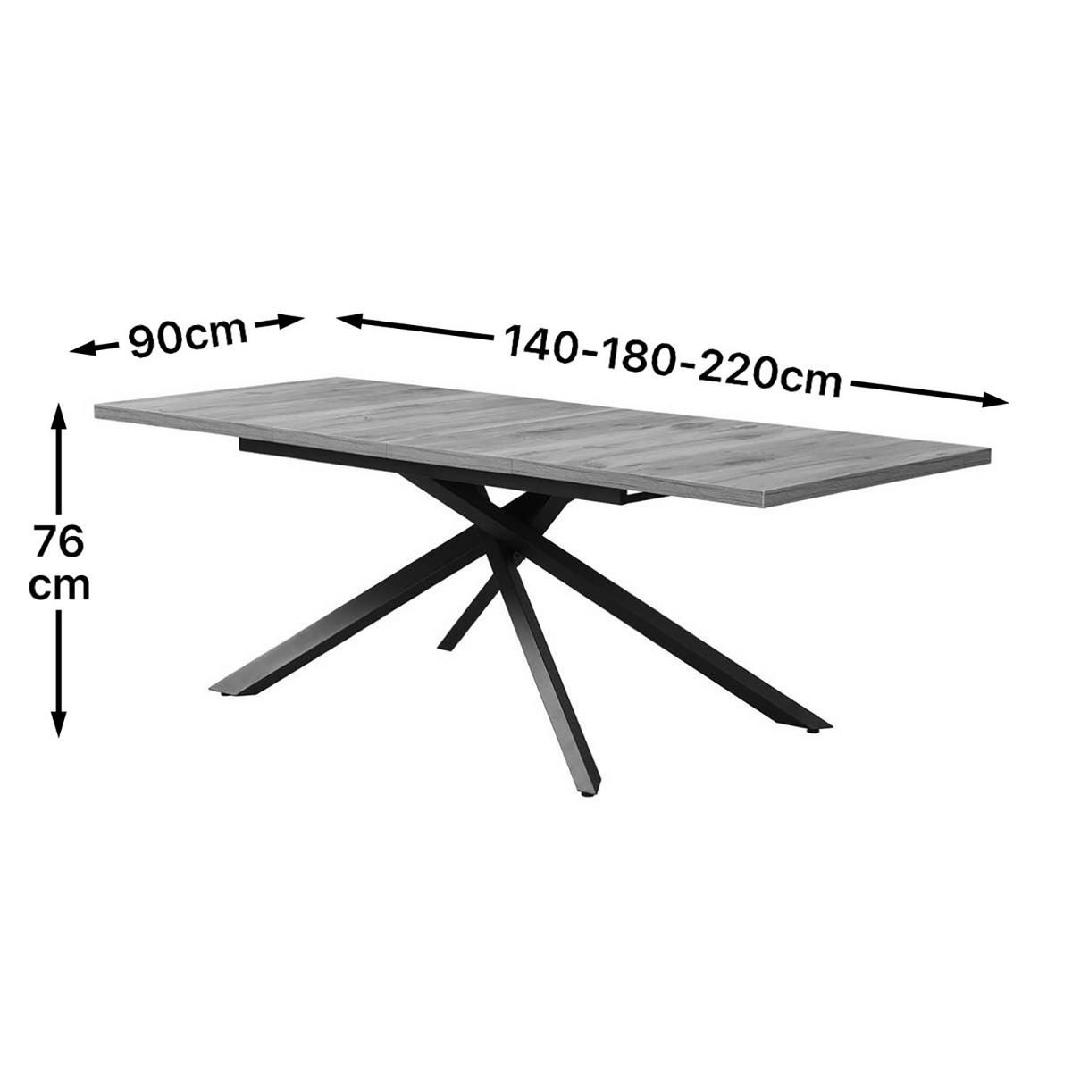 AUSZIEHTISCH MALTEX 140-220/90/76 cm - Schwarz/Grau, Metall (90/140/76cm) - DUBI Möbel