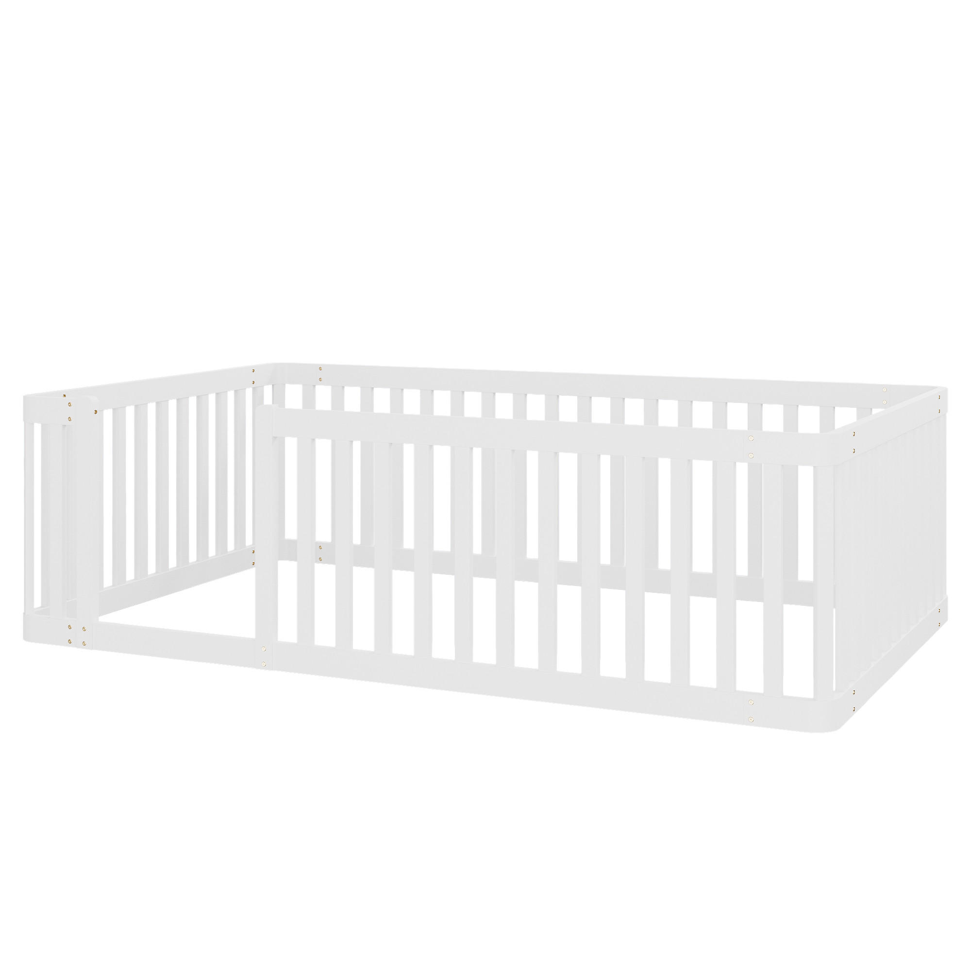 BODENBETT 90/200 cm DE-03458, mit Zaun, in Weiß - Weiß, Holz (90/200cm) - ComfortXL