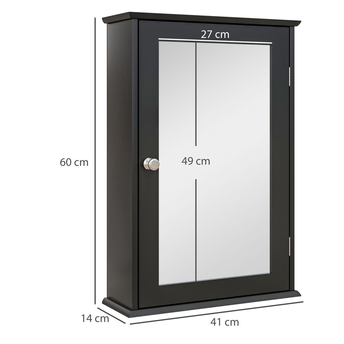 SPIEGELSCHRANK Spiegelschrank mit Spiegel und Magnetverschlusstür, 41 x 14 x 60 cm ,Schwarz - Schwarz, Glas (41/60/14cm) - Vallsero