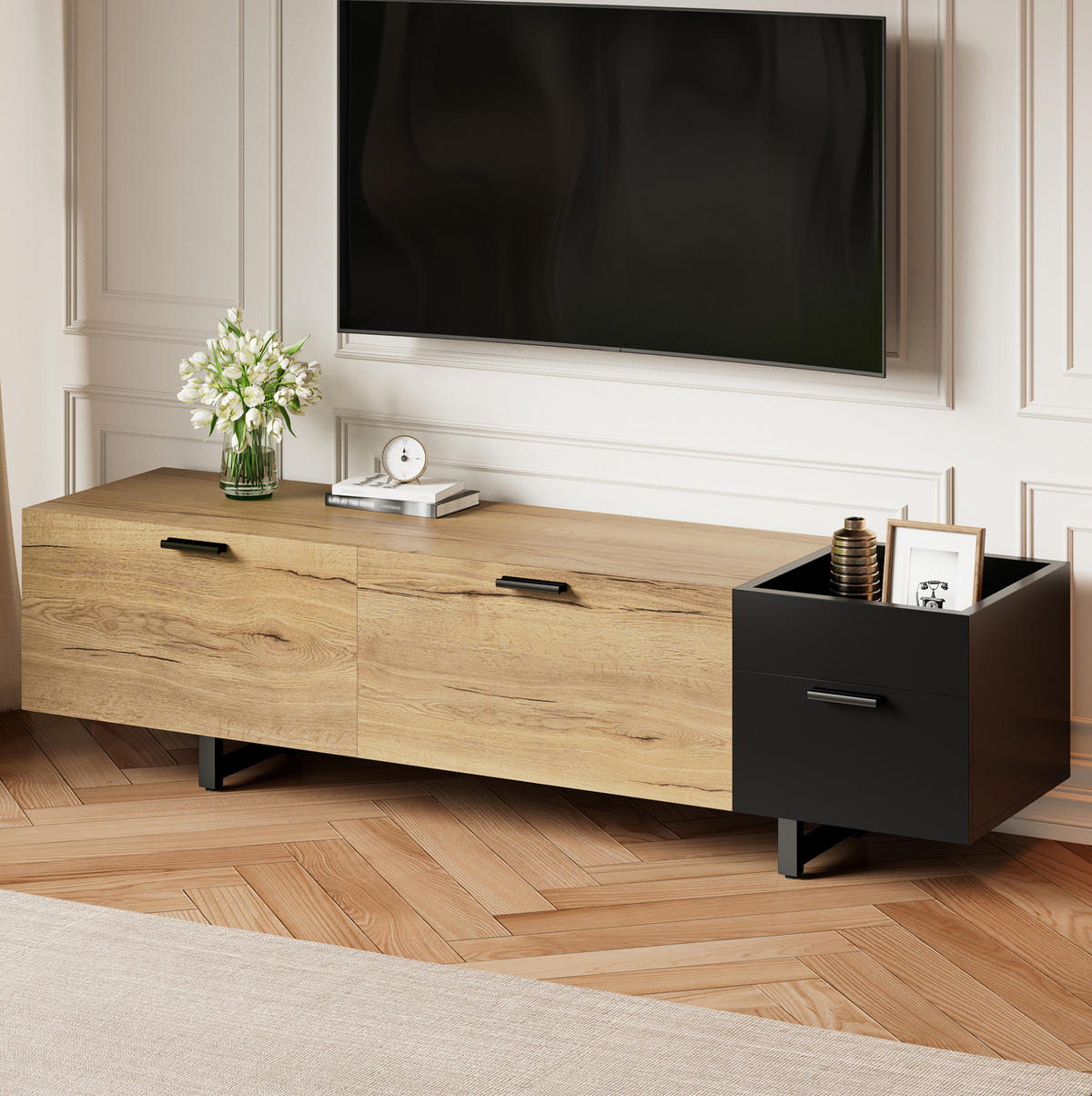 TV-SCHRANK mit Schubladen 180 x 38 x 49 cm Holzoptik Schwarz - Schwarz, Holz (38/49/180cm) - Beauniv