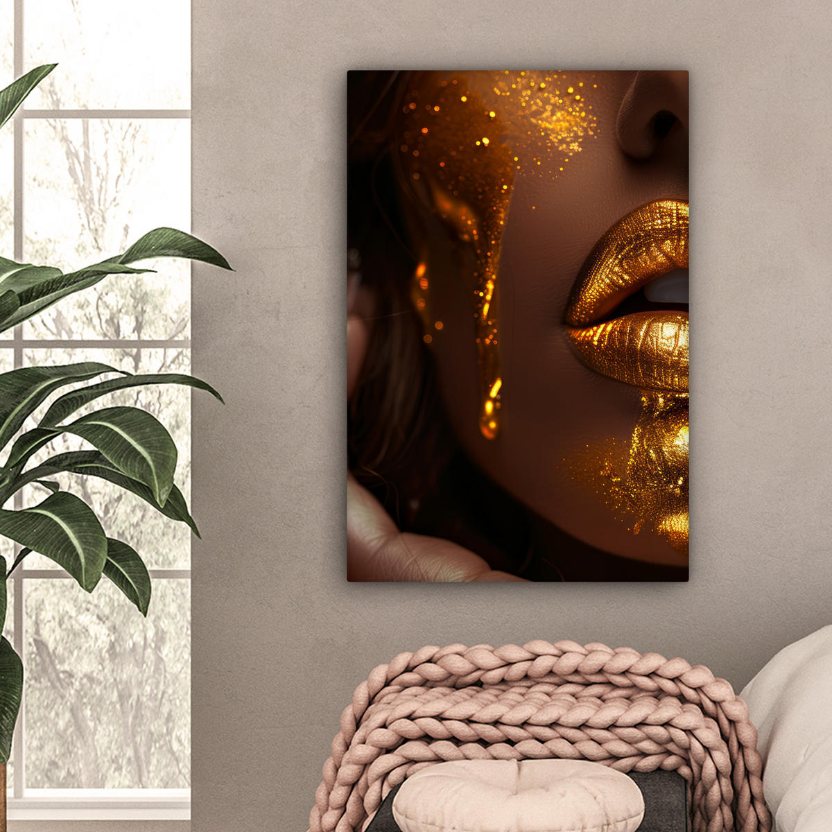 LEINWANDBILD Frau - Gold - Luxus - Porträt 40x60 cm - Goldfarben, Textil (40/60cm) - MuchoWow