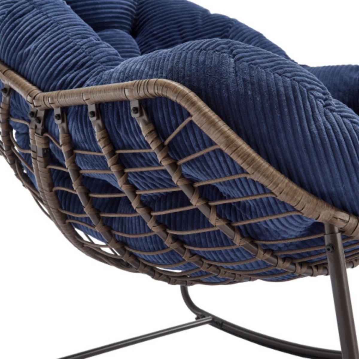 SCHAUKELSTUHL Schaukelsessel,Rattanstuhl mit Stahlrahmen,Dunekelblau-Cord - Dunkelblau, Metall (94.5/80/111cm) - LVHOM