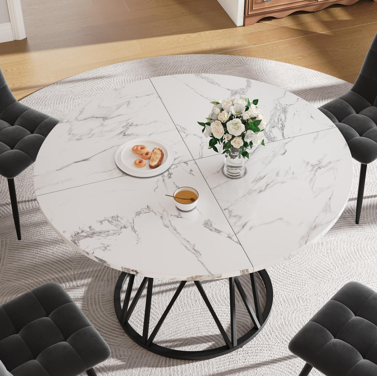 ESSTISCH, MDF mit Marmoroptik & Metallgestell, 100/100/76 cm, Schwarz - Schwarz, Holzwerkstoff (100/100/76cm) - Redom