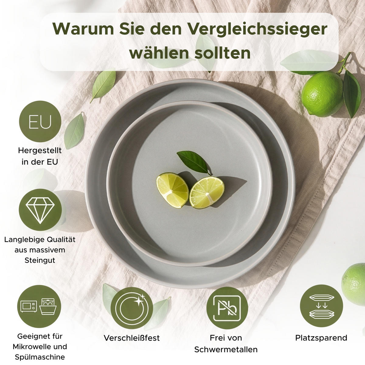 KOMBISERVICE VICTO 6 Personen 24-tlg - Grau, Keramik (27/2/27cm) - KONSIMO®