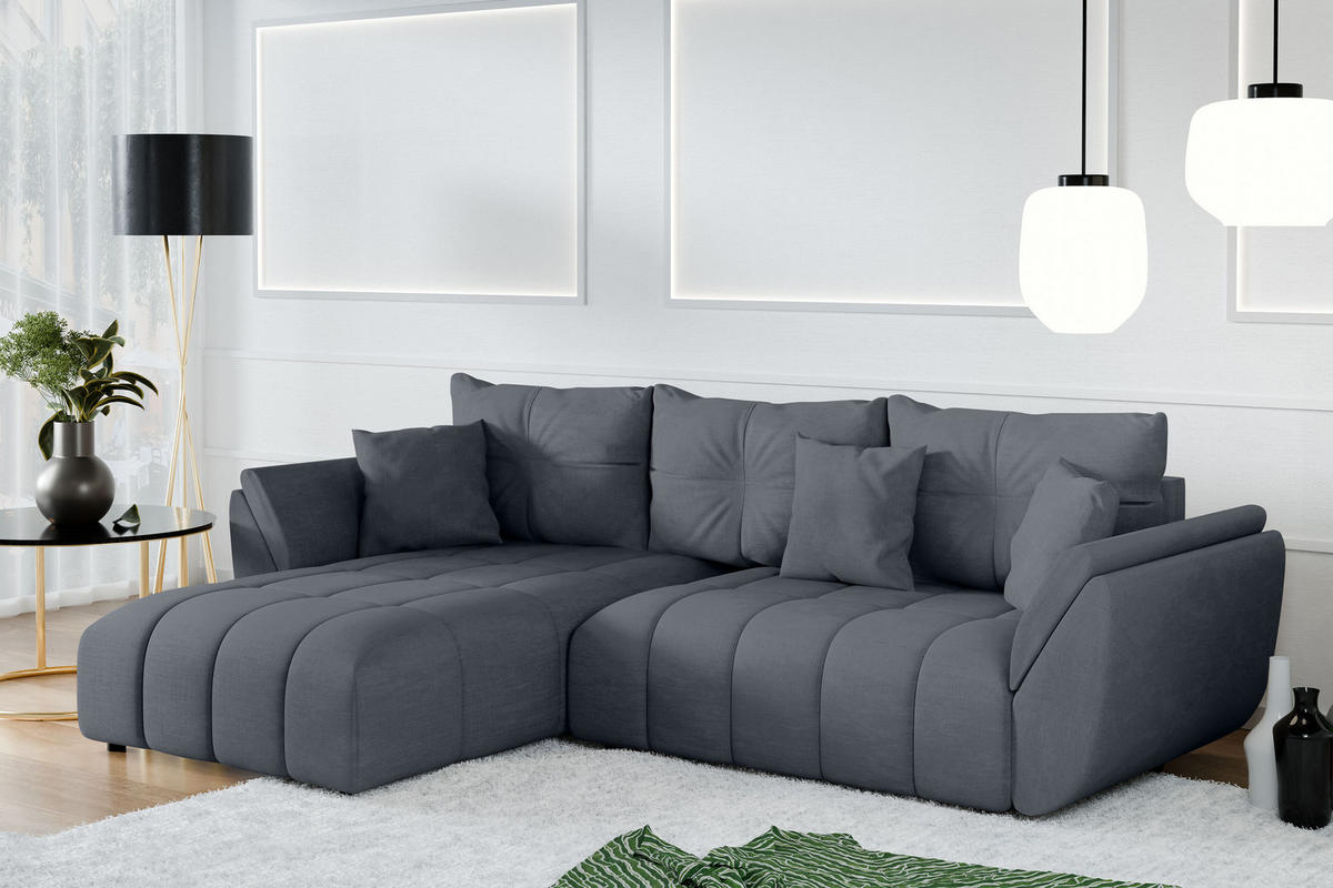 ECKSOFA L Form Verciani Grau 266/190/91 cm mit Schlaffunktion - Schwarz/Grau, Kunststoff/Textil (266/190cm) - AX Living