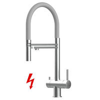 NIEDERDRUCK-3-WEGE-KÜCHENARMATUR, Edelstahl Massiv aus Chirurgenstahl, Gebürstet und Grau, 2-Strahl-Brause - Grau, Metall (24/49/24cm) - VIZIO
