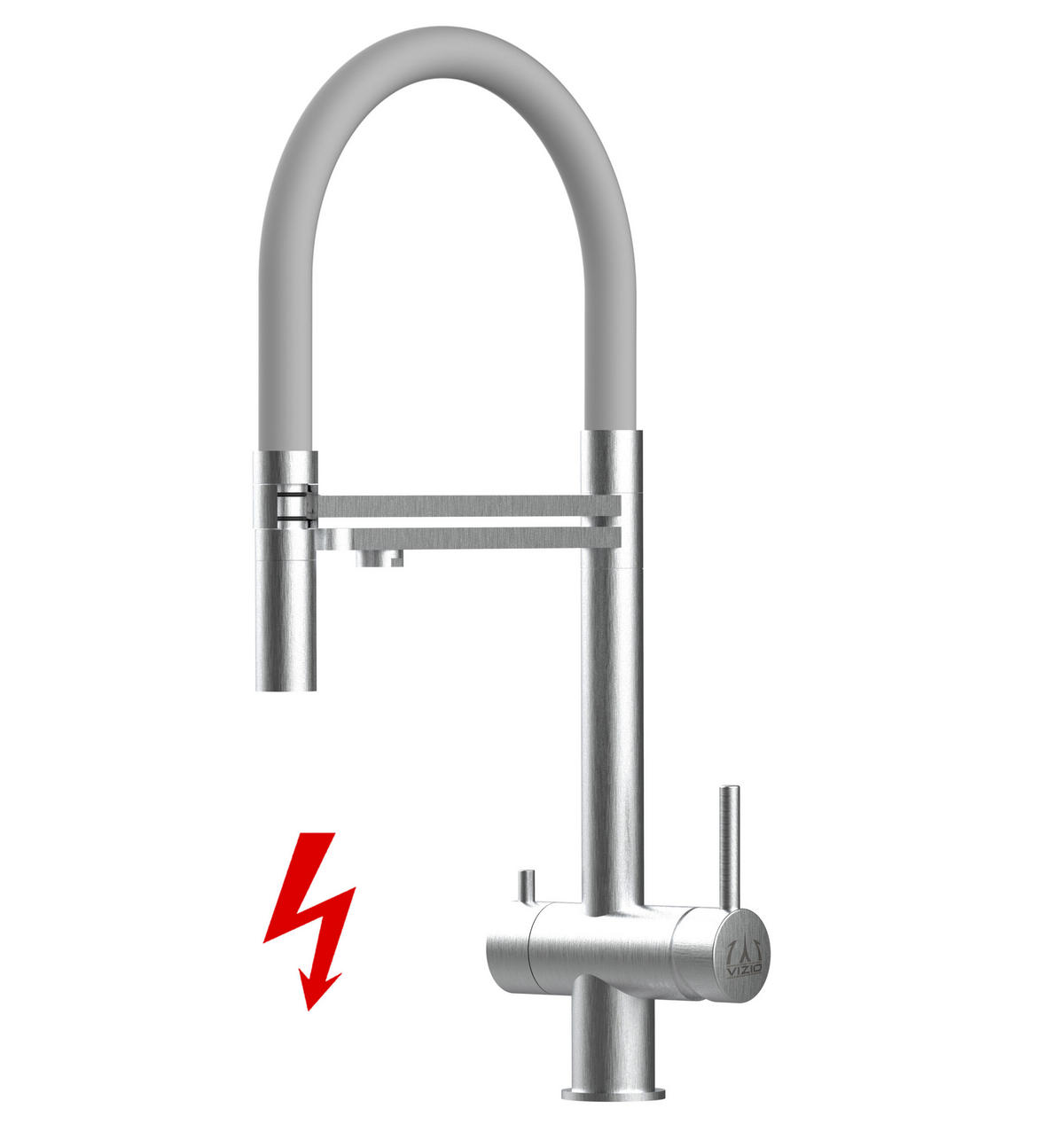 NIEDERDRUCK-3-WEGE-KÜCHENARMATUR, Edelstahl Massiv aus Chirurgenstahl, Gebürstet und Grau, 2-Strahl-Brause - Grau, Metall (24/49/24cm) - VIZIO