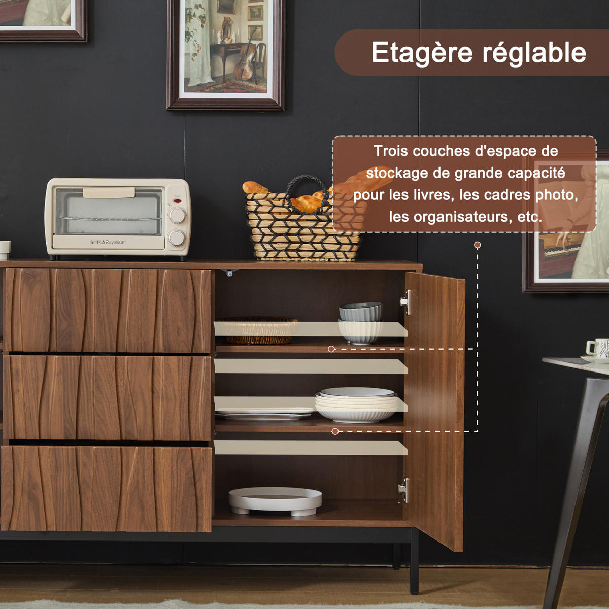 SIDEBOARD 150 cm, 3 Schubladen, Mid-Century, Eiche Dunkel - Kastanienfarben, Holz (150/80/40cm)
