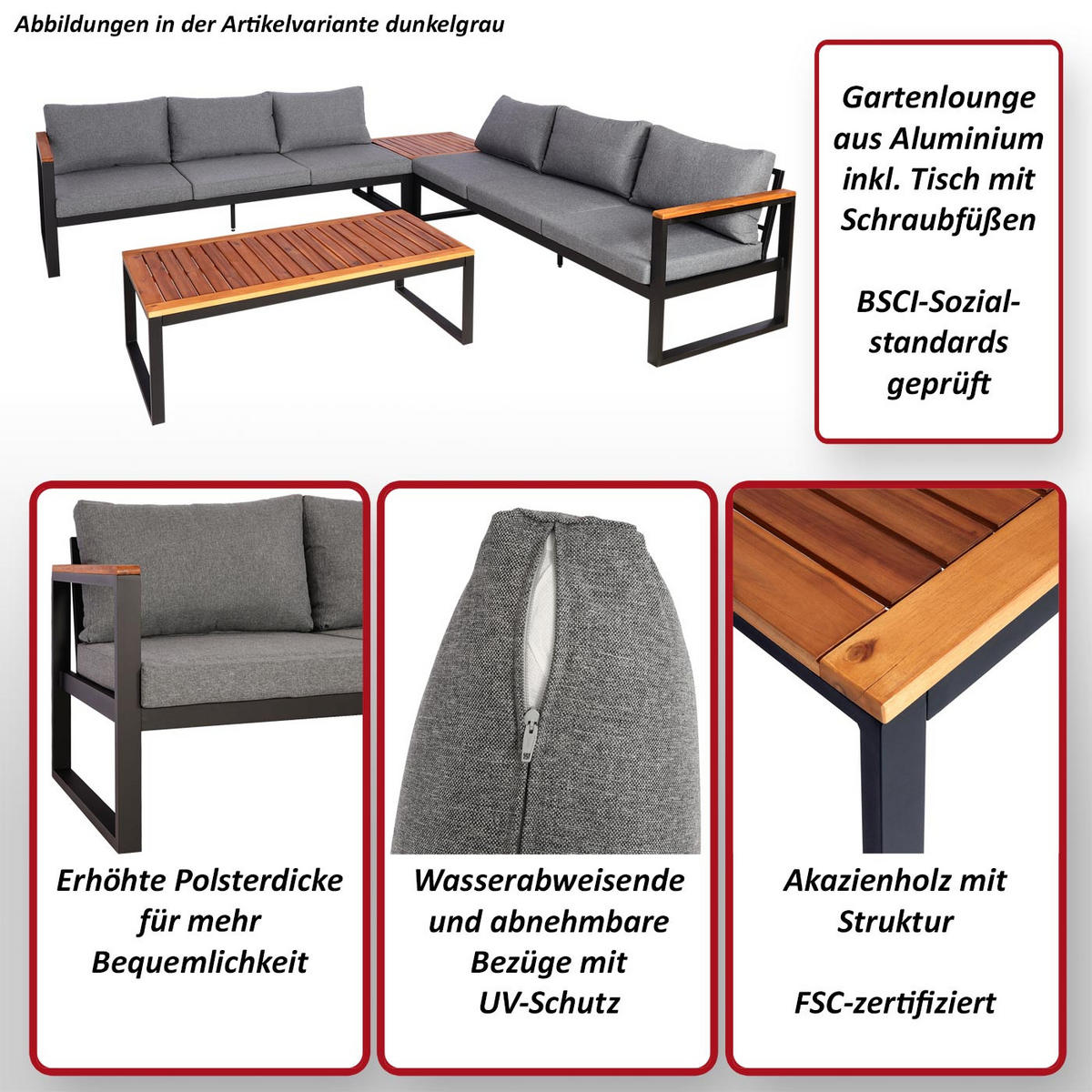 GARTEN-GARNITUR Braun, Hellgrau - Hellgrau/Braun, Holz - MCW