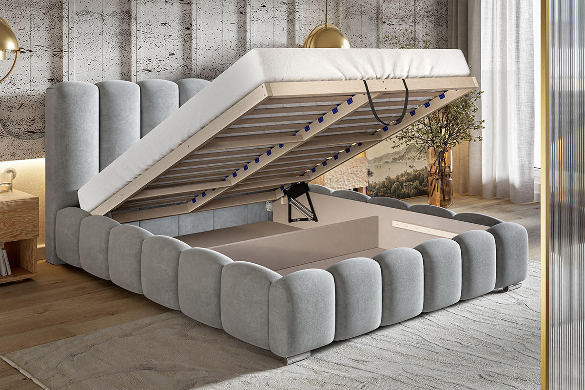 POLSTERBETT 140x200 Pearl, Samtstoff, Bettkasten, Lattenrost, Dunkelgrau - Dunkelgrau, Holz/Textil (140/200cm) - Emporius